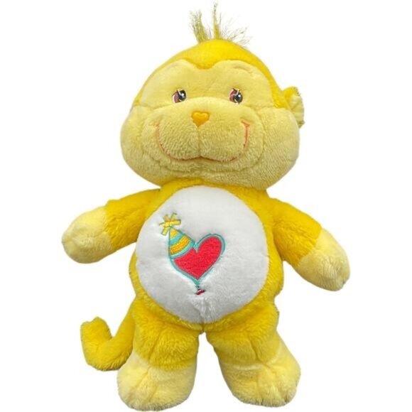 Carebear Cousins Playful Heart 2004 Carebear Heart Party Hat Yellow Monkey 12” - Picture 1 of 4